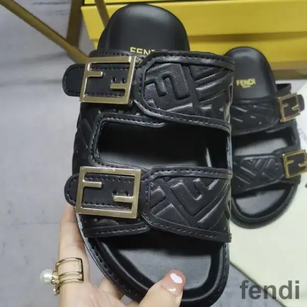 Affordable Fendi Feel Slides Unisex FF Motif Nappa Leather Black