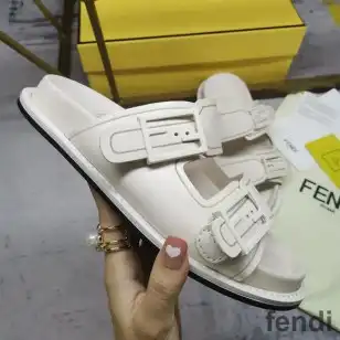 Fendi Feel Slides Unisex Leather White