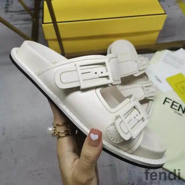 Affordable Fendi Feel Slides Unisex Leather White