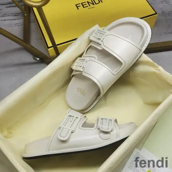 Affordable Fendi Feel Slides Unisex Leather White