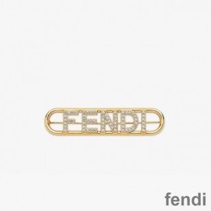 Fendi Fendigraphy Brooch In Metal with Crystals Gold