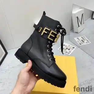 Fendi Fendigraphy Combat Boots Women Leather Black