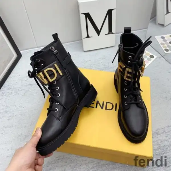 Affordable Fendi Fendigraphy Combat Boots Women Leather Black