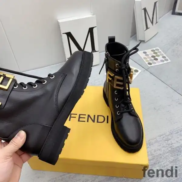 Affordable Fendi Fendigraphy Combat Boots Women Leather Black