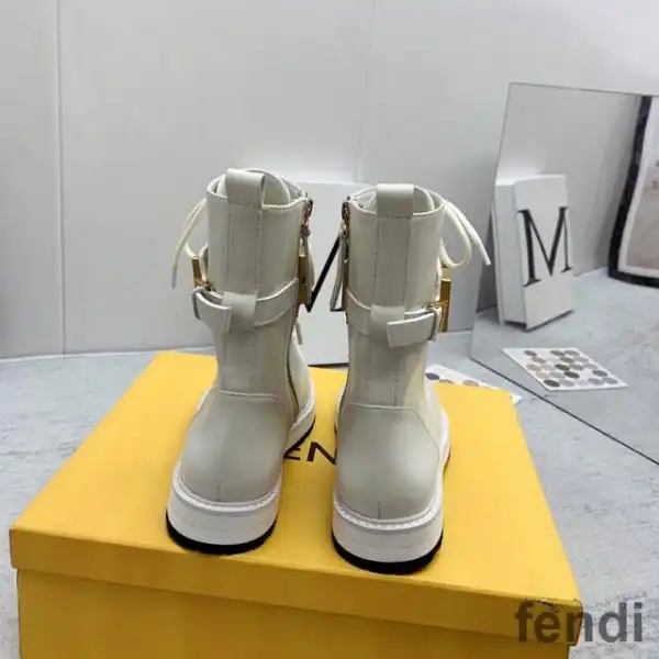 Affordable Fendi Fendigraphy Combat Boots Women Leather White