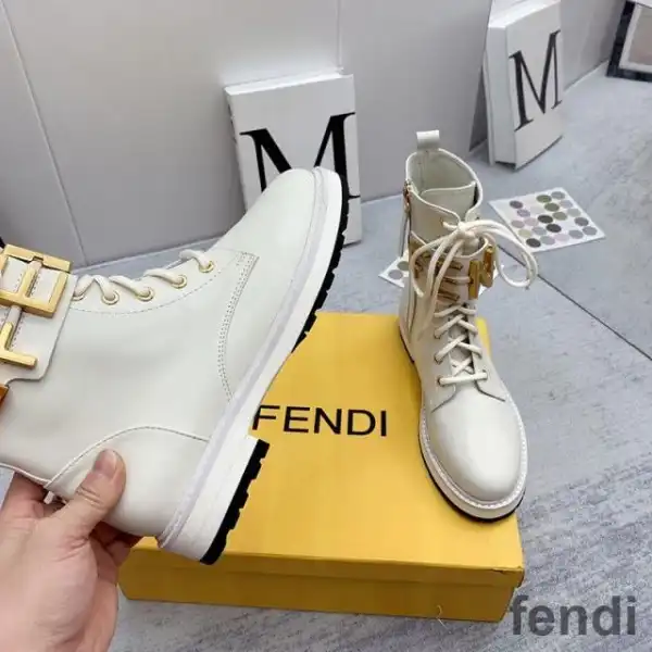 Affordable Fendi Fendigraphy Combat Boots Women Leather White