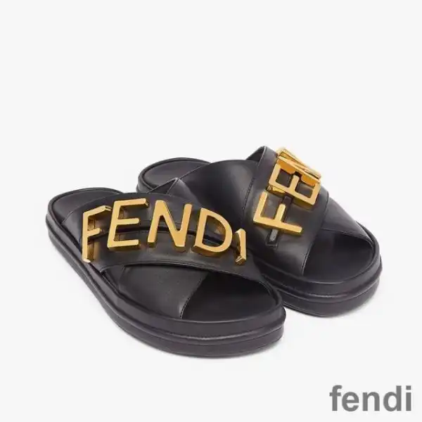 Cheap Fendi Fendigraphy Crossover Slides Women Leather Black