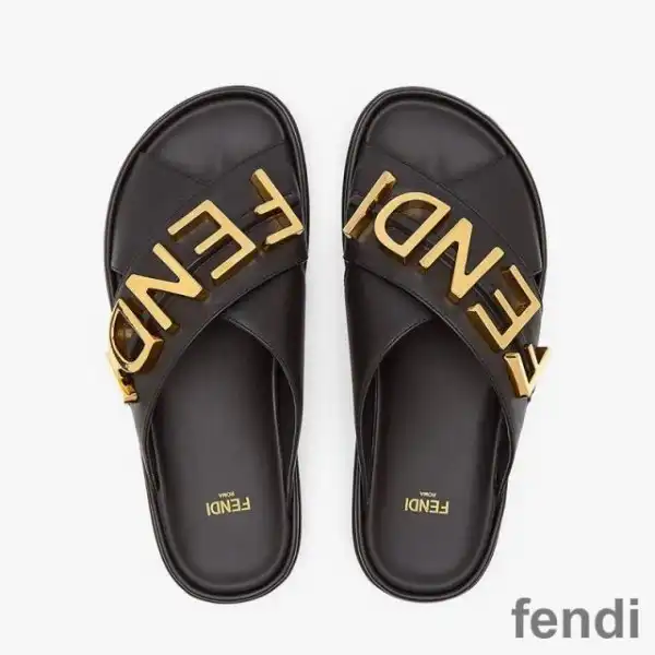 Cheap Fendi Fendigraphy Crossover Slides Women Leather Black