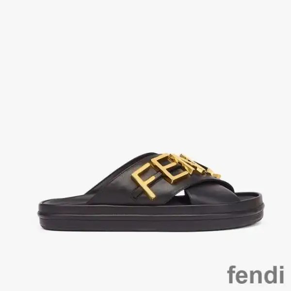 Cheap Fendi Fendigraphy Crossover Slides Women Leather Black