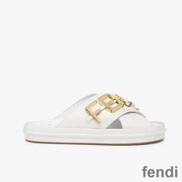 Cheap Fendi Fendigraphy Crossover Slides Women Leather White