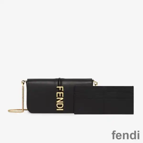 Affordable Fendi Fendigraphy Wallet with Chain In Calf Leather Black