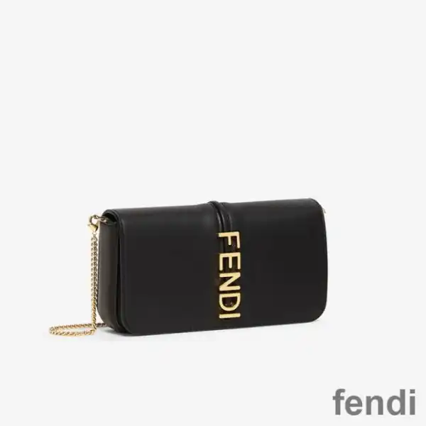 Affordable Fendi Fendigraphy Wallet with Chain In Calf Leather Black