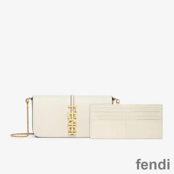 Affordable Fendi Fendigraphy Wallet with Chain In Calf Leather White