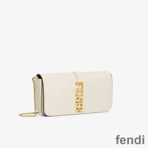 Affordable Fendi Fendigraphy Wallet with Chain In Calf Leather White