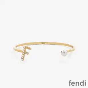 Fendi First Bangle Bracelet In Metal with Crystals and Pearls Gold