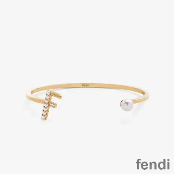 Affordable Fendi First Bangle Bracelet In Metal with Crystals and Pearls Gold