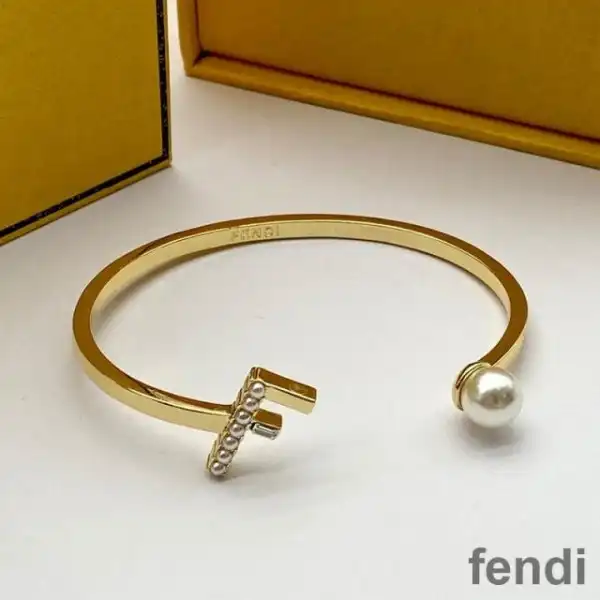 Affordable Fendi First Bangle Bracelet In Metal with Crystals and Pearls Gold