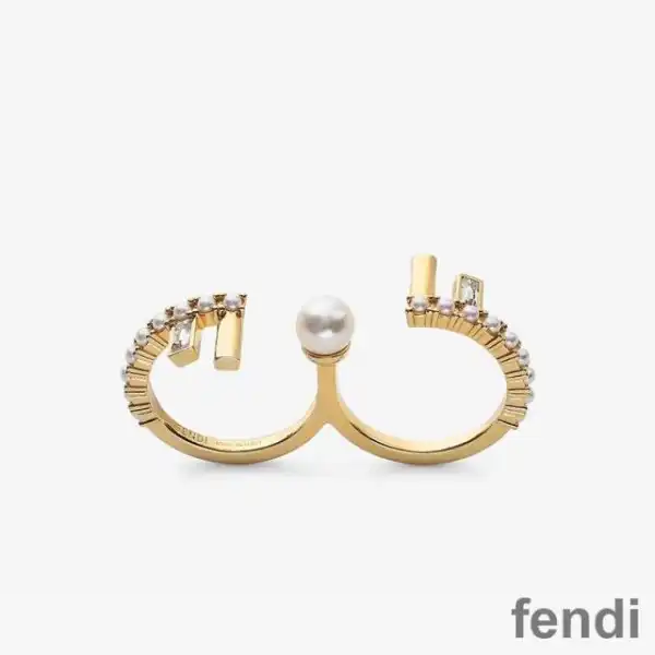 Cheap Fendi First Double Ring In Metal with Crystals and Pearls Gold