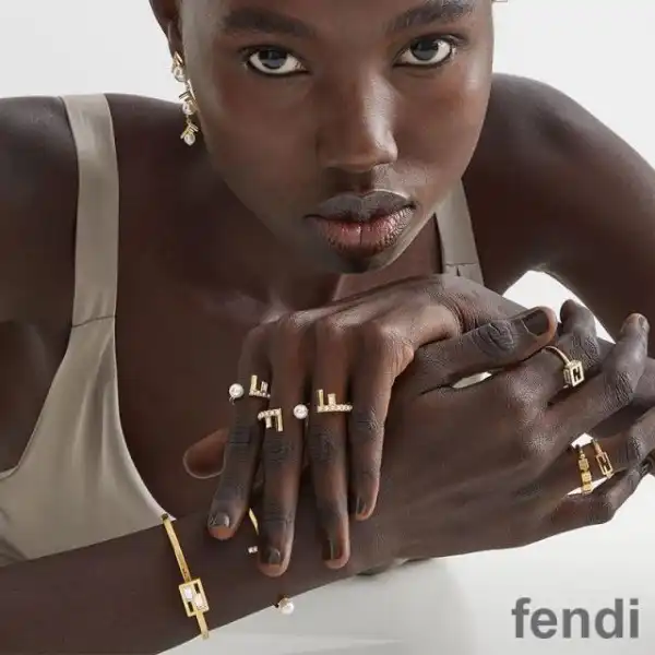 Cheap Fendi First Double Ring In Metal with Crystals and Pearls Gold