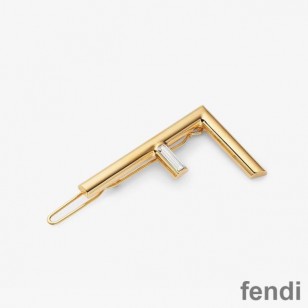 Fendi First Hair Clip In Metal with Crystals Gold