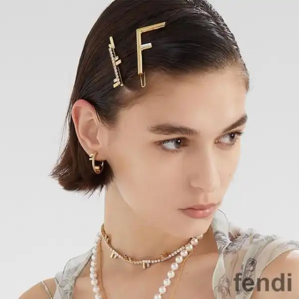 Cheap Fendi First Hair Clip In Metal with Crystals Gold