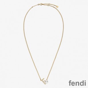 Fendi First Necklace In Metal with Crystals and Pearls Gold