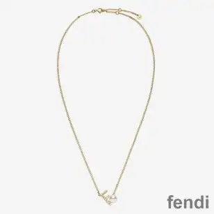 Fendi First Necklace In Metal with Crystals and Pearls Gold