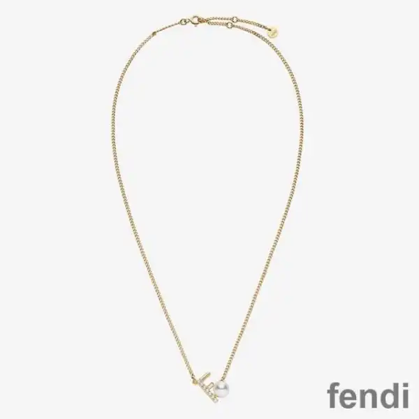 Cheap Fendi First Necklace In Metal with Crystals and Pearls Gold