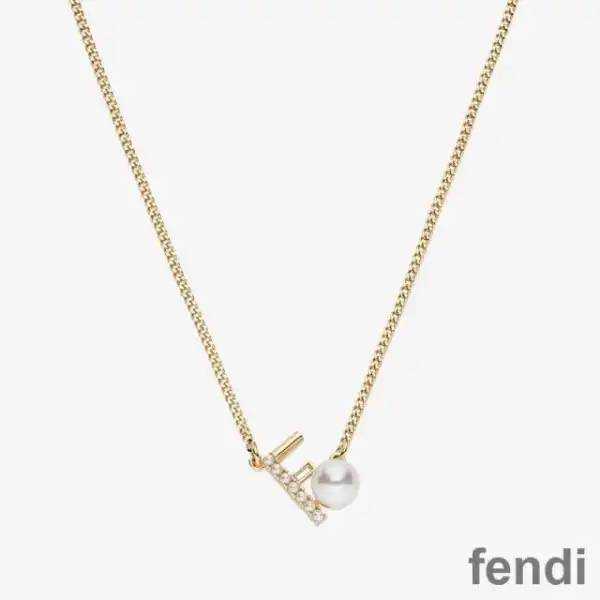 Cheap Fendi First Necklace In Metal with Crystals and Pearls Gold