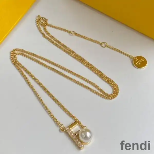 Cheap Fendi First Necklace In Metal with Crystals and Pearls Gold