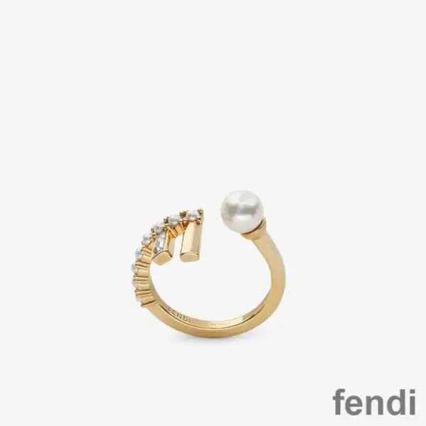 Cheap Fendi First Ring In Metal with Crystals and Pearls Gold