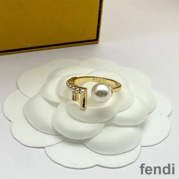 Cheap Fendi First Ring In Metal with Crystals and Pearls Gold