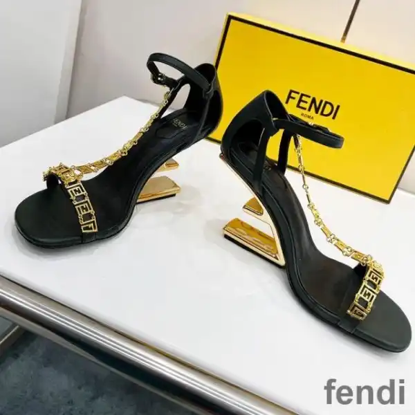 Affordable Fendi First Sandals Women Leather with Fendace Chain Black