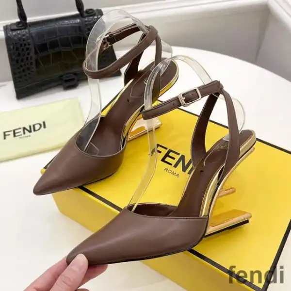 Affordable Fendi First Slingback Pumps Women Calf Leather Coffee