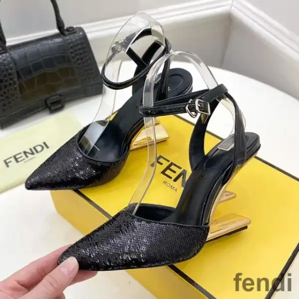 Affordable Fendi First Slingback Pumps Women Calf Leather with Sequins Embroidery Black