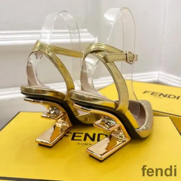 Cheap Fendi First Slingback Pumps Women Calf Leather with Sequins Embroidery Gold