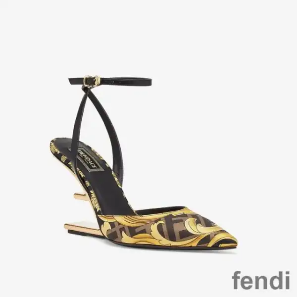 Cheap Fendi First Slingback Pumps Women Fendace Baroque Fabric Brown