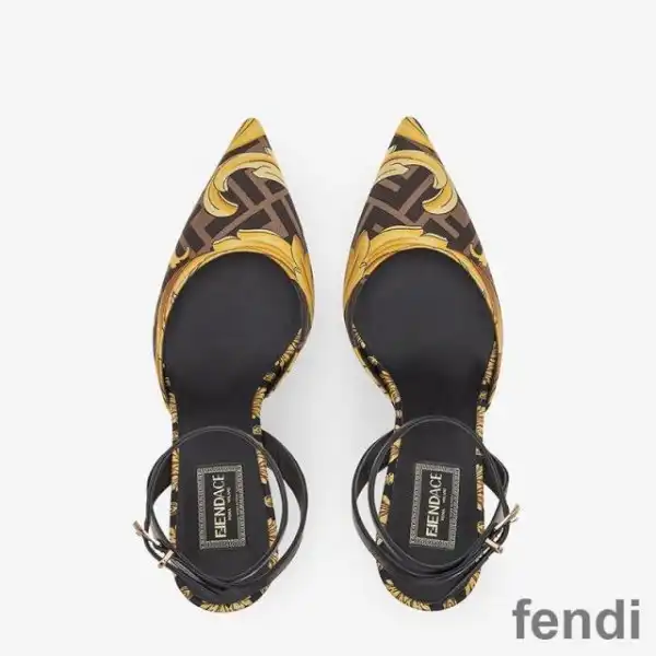 Cheap Fendi First Slingback Pumps Women Fendace Baroque Fabric Brown