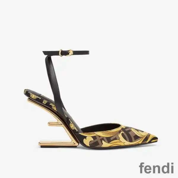 Cheap Fendi First Slingback Pumps Women Fendace Baroque Fabric Brown