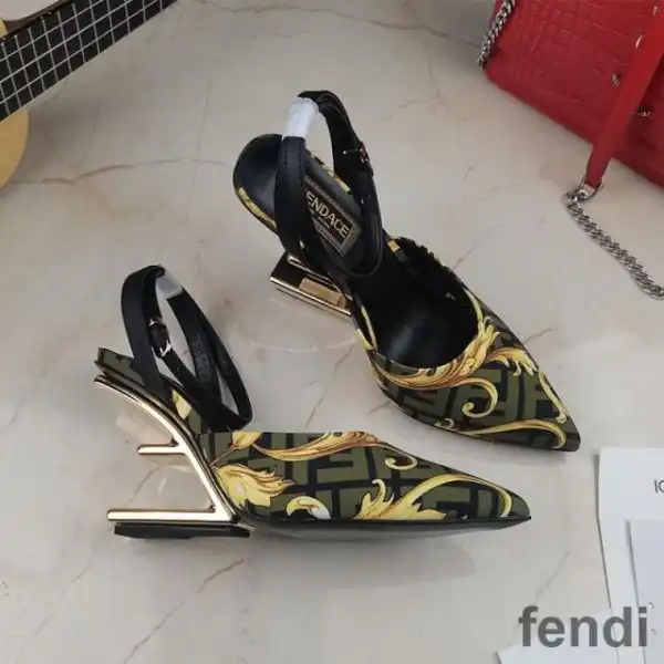 Affordable Fendi First Slingback Pumps Women Fendace Baroque Fabric Green