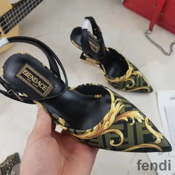 Affordable Fendi First Slingback Pumps Women Fendace Baroque Fabric Green