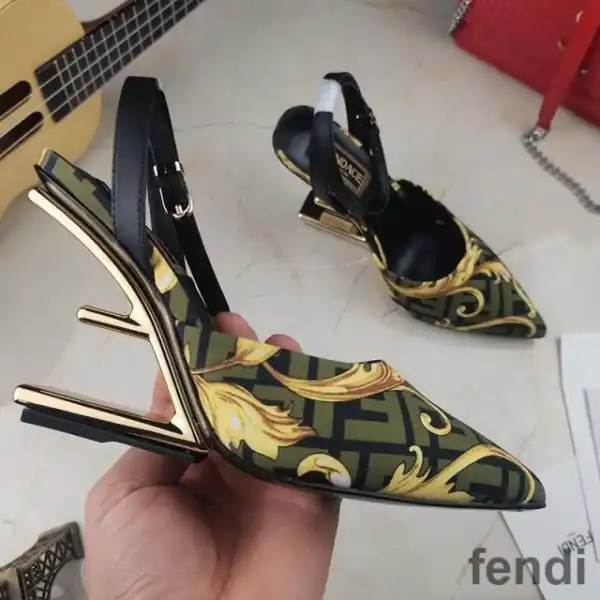 Affordable Fendi First Slingback Pumps Women Fendace Baroque Fabric Green