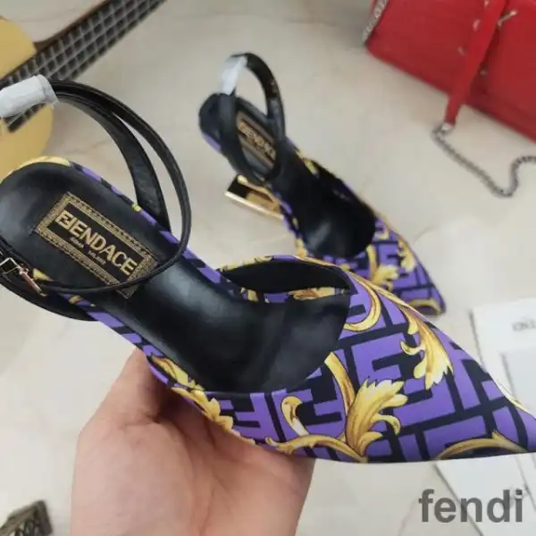 Cheap Fendi First Slingback Pumps Women Fendace Baroque Fabric Purple