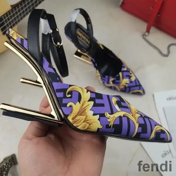 Cheap Fendi First Slingback Pumps Women Fendace Baroque Fabric Purple