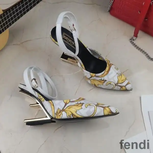 Cheap Fendi First Slingback Pumps Women Fendace Baroque Fabric White