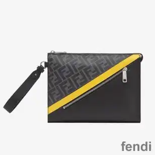 Fendi Flat Pouch In FF Motif Fabric Black Yellow