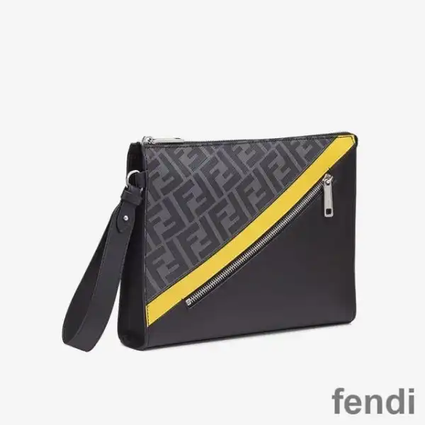 Cheap Fendi Flat Pouch In FF Motif Fabric Black Yellow