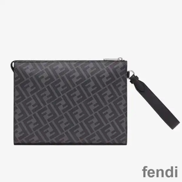 Cheap Fendi Flat Pouch In FF Motif Fabric Black Yellow