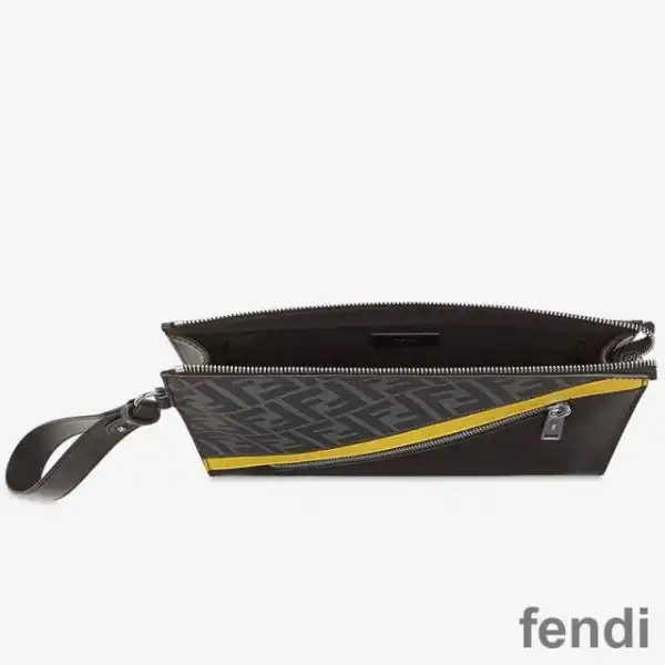 Cheap Fendi Flat Pouch In FF Motif Fabric Black Yellow