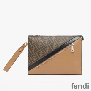 Fendi Flat Pouch In FF Motif Fabric Brown Black